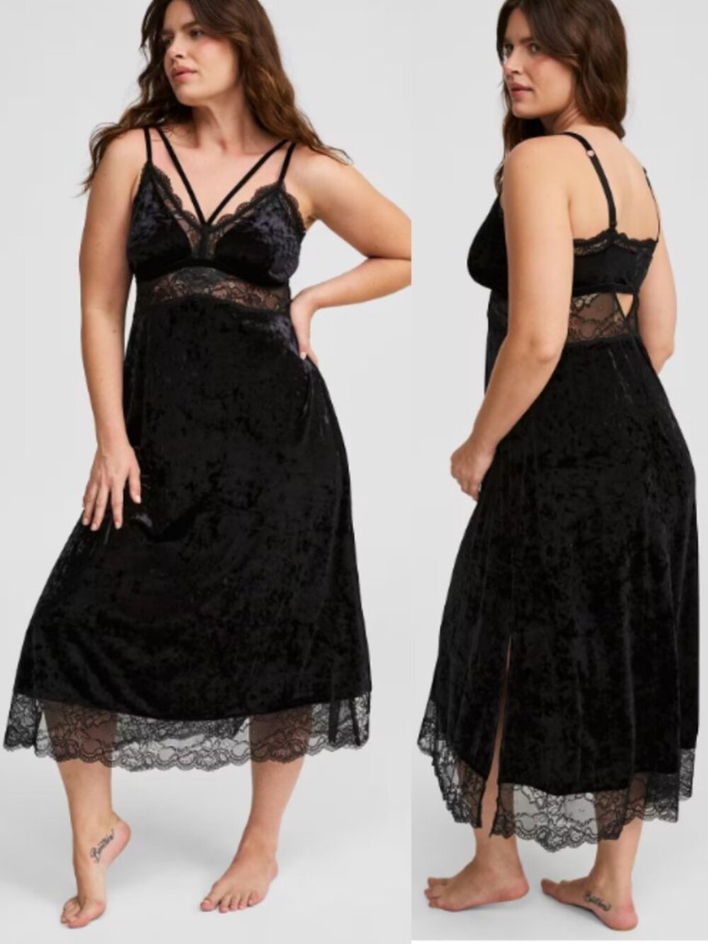 NWT Torrid 2 Black Velour Lace Maxi Slip Dress 2X 18 20